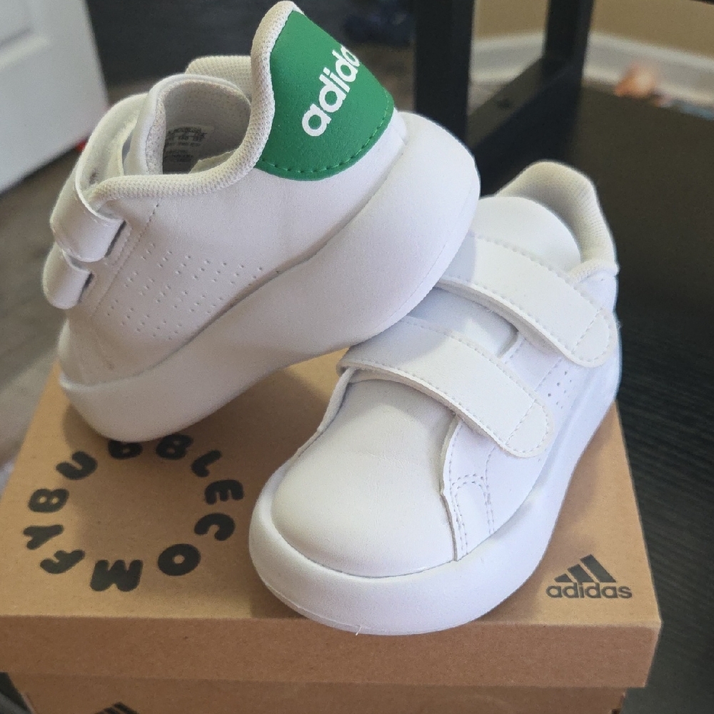 Adidas Kids White Sneakers with Green Detail